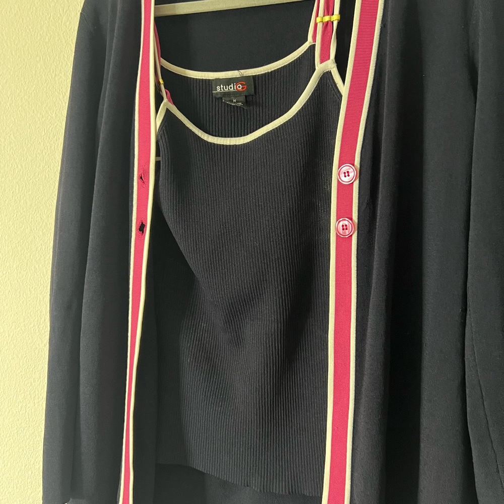 Studio Black Cardigan and Tank with Pink Accents